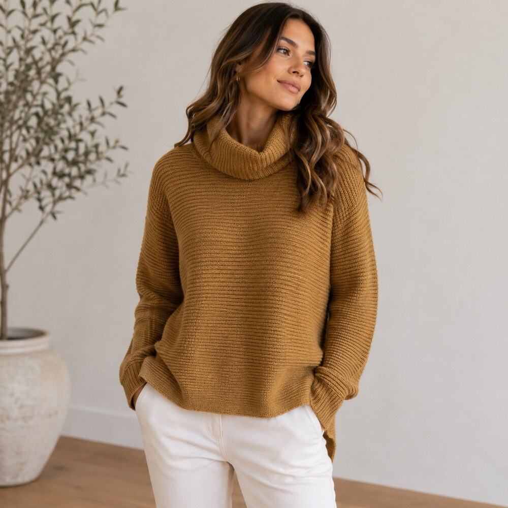 Vince Camel Wool Alpaca Blend Oversized Cowl Neck Sweater Camel Tan Quiet Lux